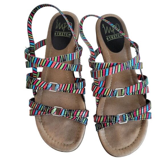 impo stretch sandal strappy rainbow stripey small heel comfort sandal size 6.5 - Picture 1 of 8